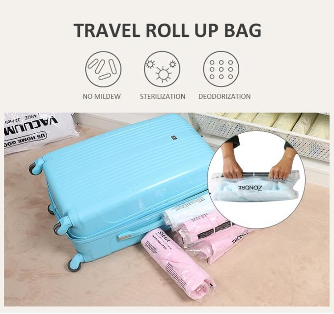 Προσαρμοσμένη ταξιδιωτική τσάντα αποθήκευσης κενού πλαστικής συσκευασίας χειροκίνητη τσάντα κενού με φερμουάρ για αποσκευές 0