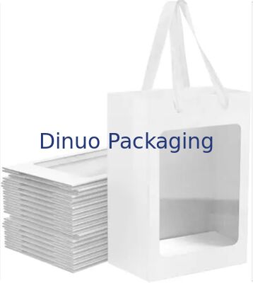 Επαναχρησιμοποιήσιμες σακούλες χαρτιού Kraft με παράθυρα καφέ / λευκό / μαύρο με λαβίδες για δώρο