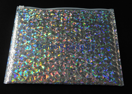 Reclosable 250x180mm λαμπρή ολογραφική τσάντα φυσαλίδων φερμουάρ ολισθαινόντων ρυθμιστών, φυσαλίδα για τη συσκευασία